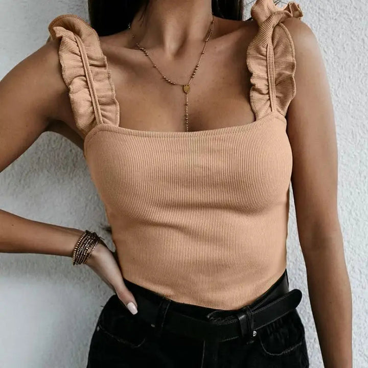 Ruffle-Strap Summer Top - Beige