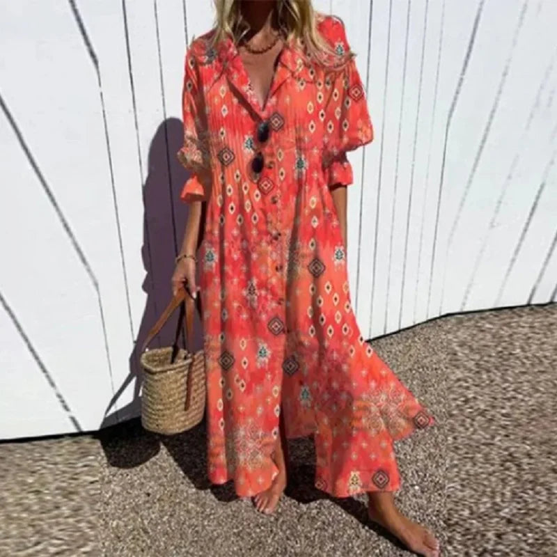 Boho Flowing Maxi Dress - Red