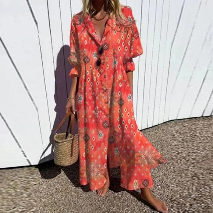 Boho Flowing Maxi Dress - Red