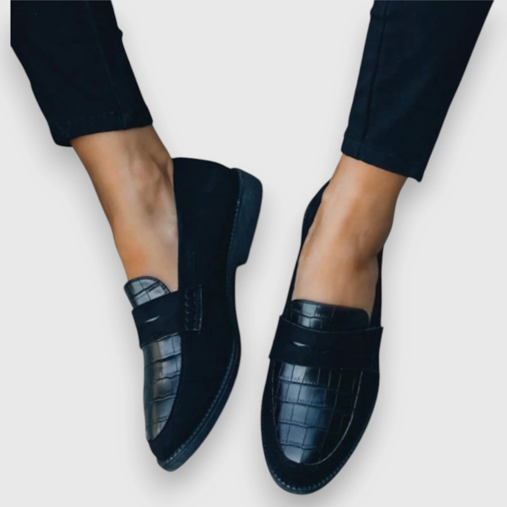 Handmade Orthopedic Croco Loafers - Black