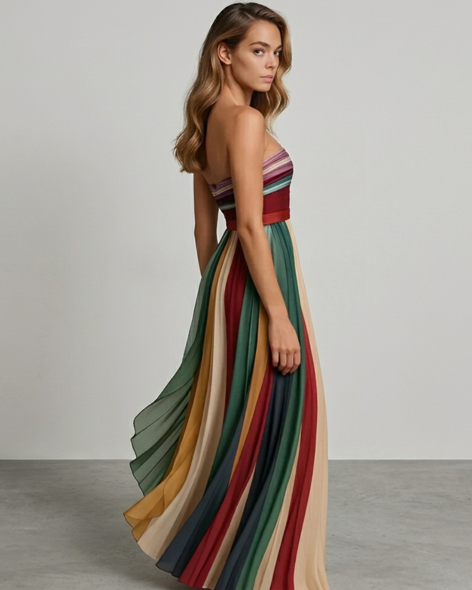 Strapless Pleated Maxi Dress