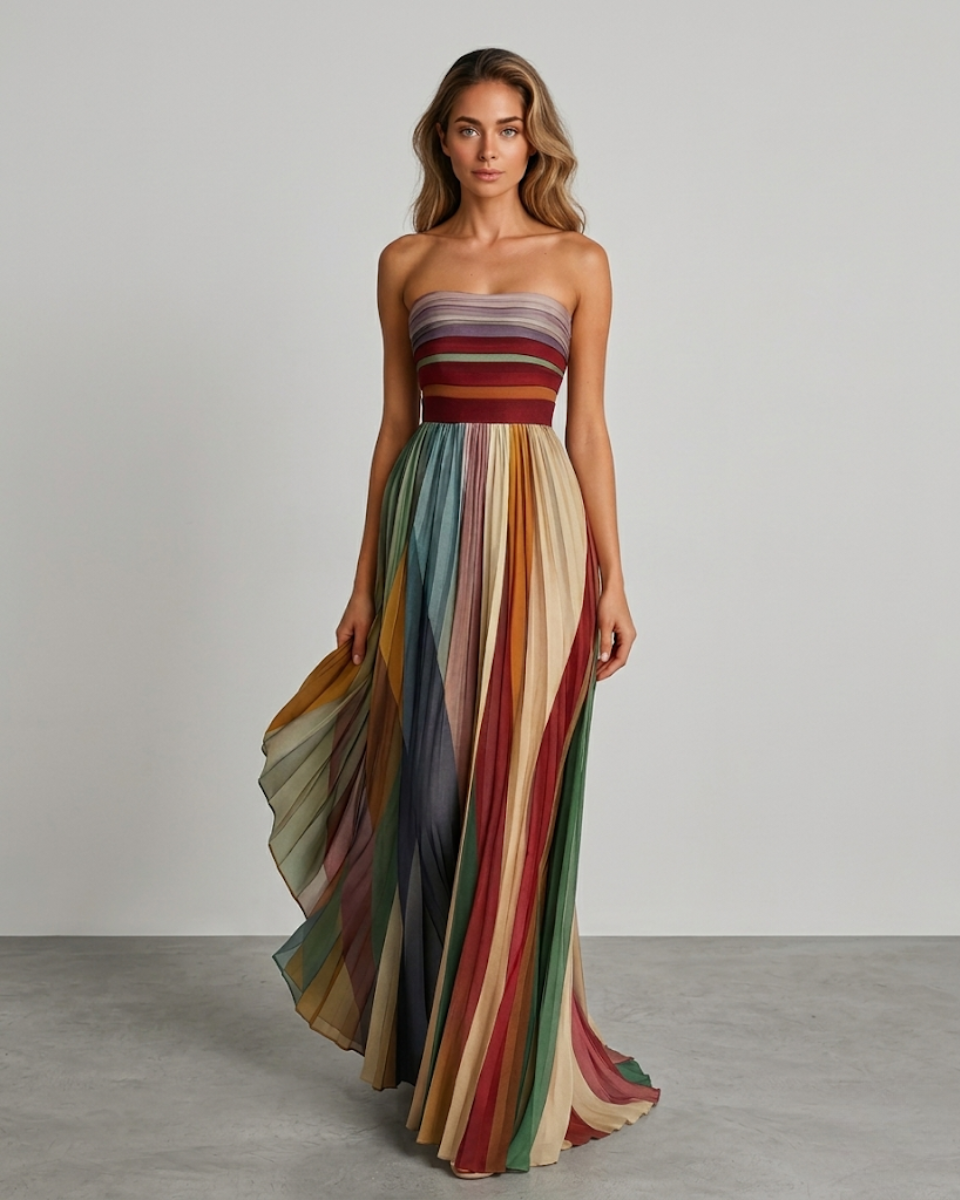 Strapless Pleated Maxi Dress