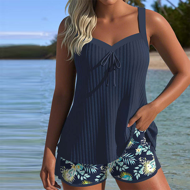 Tummy Control Striped Tankini