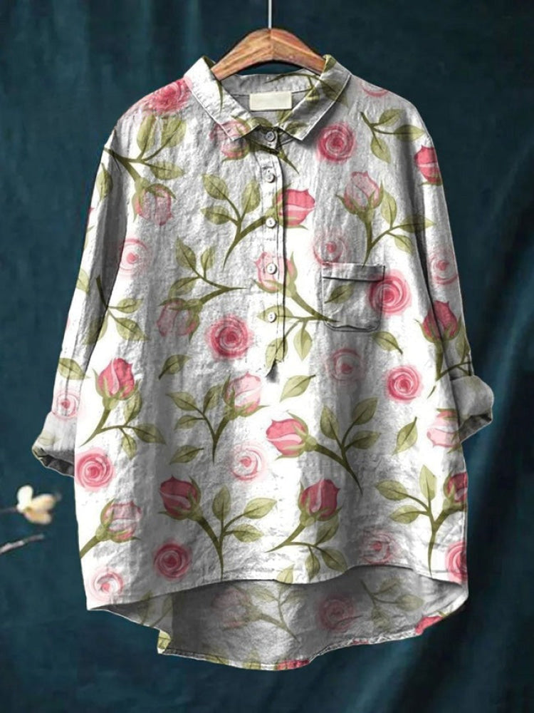 Patterned linen shirt in white
