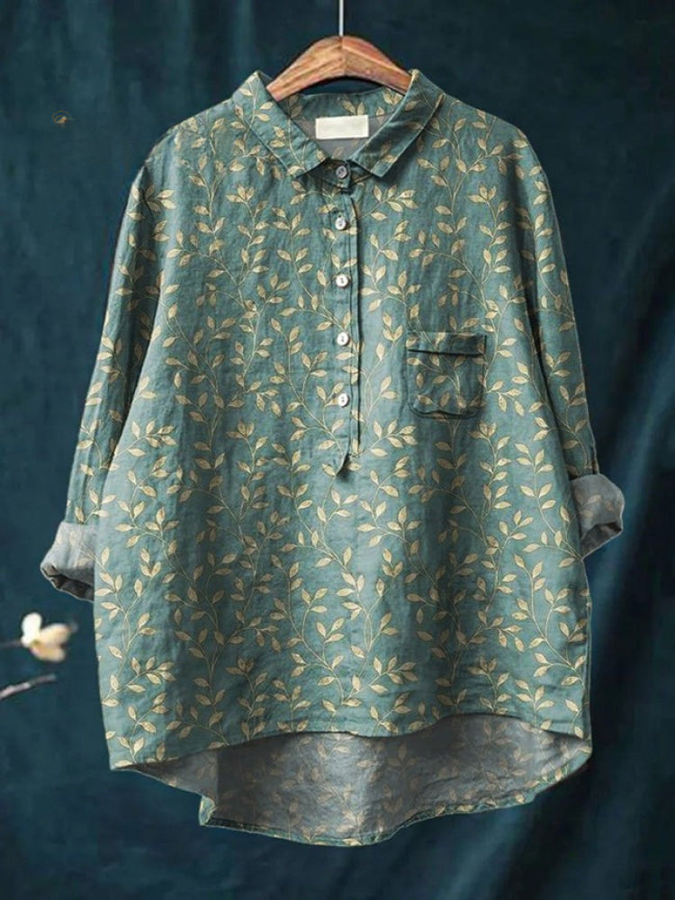 Patterned linen shirt in sage green