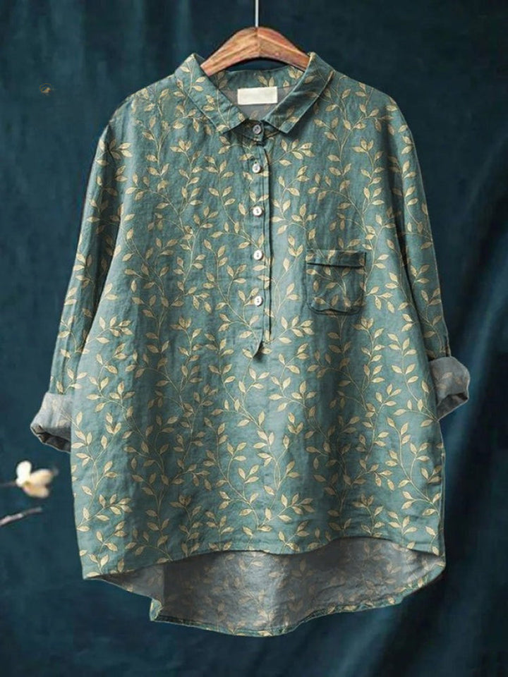 Patterned linen shirt in sage green