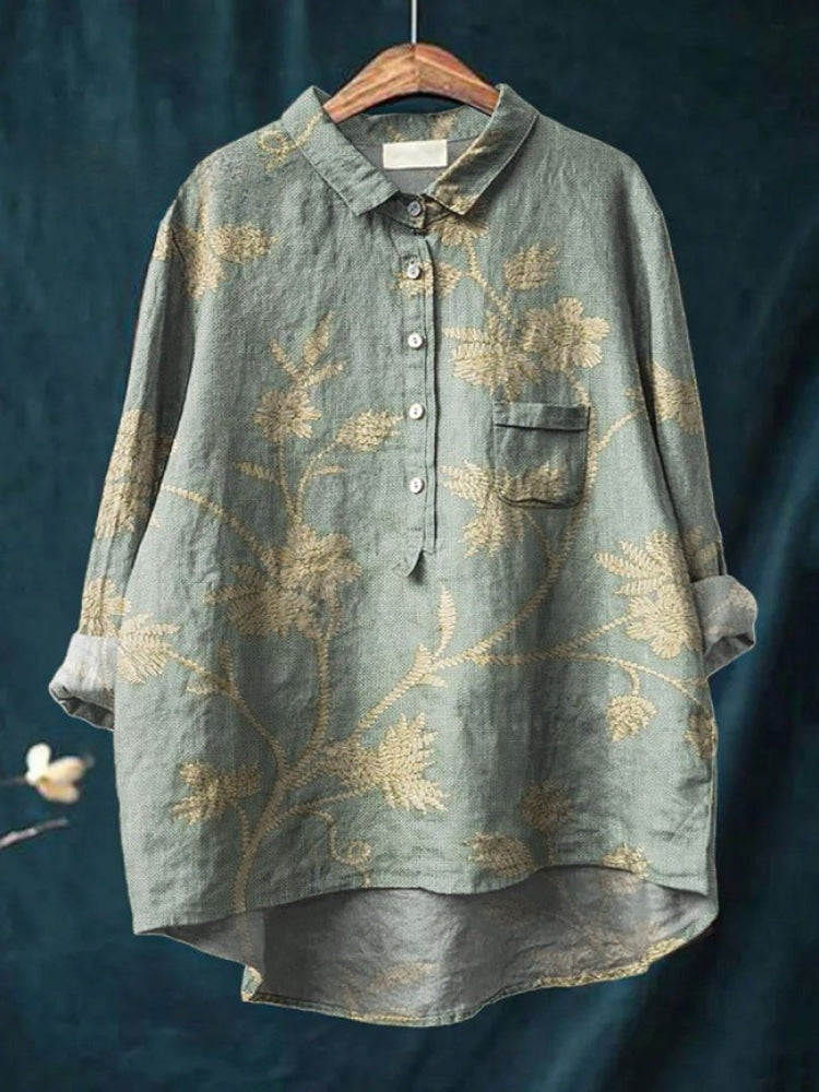Patterned linen shirt in grey