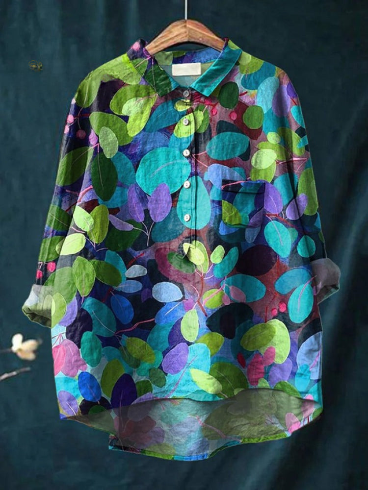 Patterned linen shirt in blue