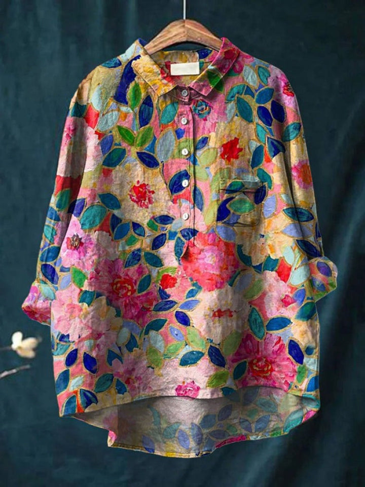 Patterned linen shirt in gold