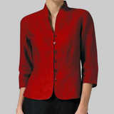 Stand Collar Button-Front Dressy Blouse