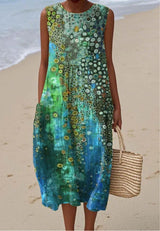 Women's Abstract Print Sleeveless Midi Dress
