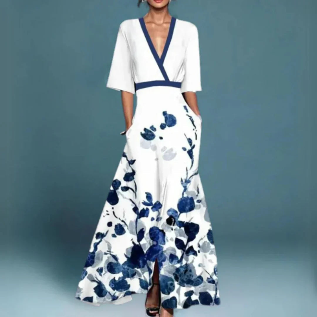 Elegant floral maxi dress in white