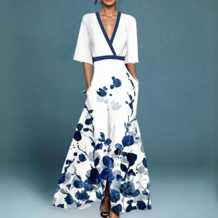 Elegant floral maxi dress in white