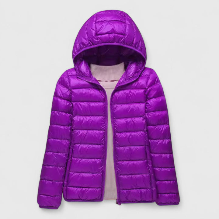 Women's Quilted Puffer Jacket - Purple Hood