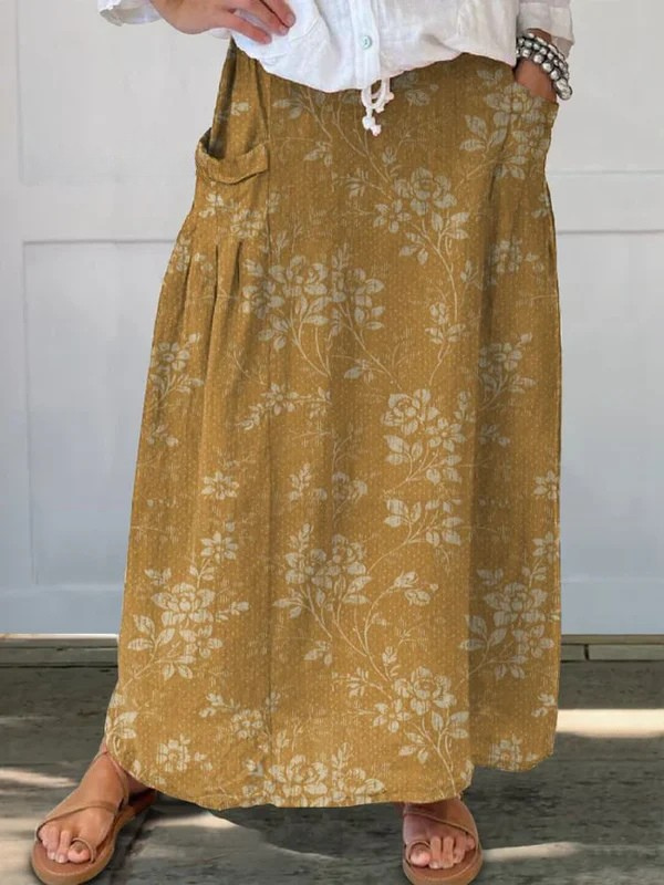 Princess vintage floral pocket skirt in yellow