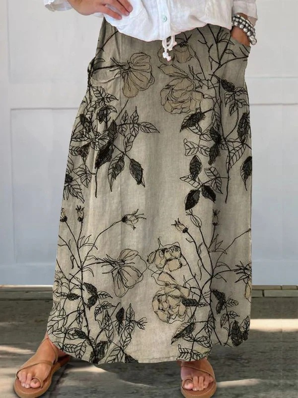 Kisses retro floral pocket skirt in khaki