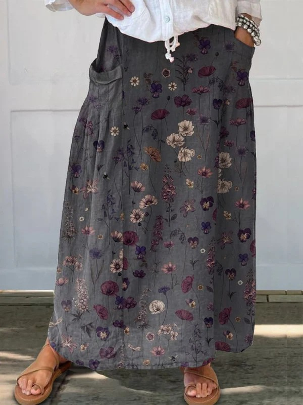 Ivy floral print A-line pocket skirt in black