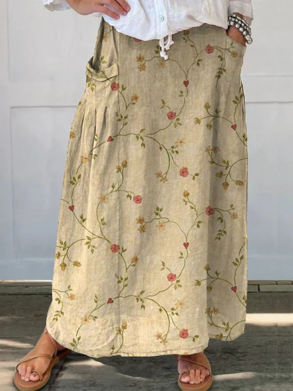 Shane retro floral pocket skirt in beige