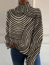 Women's Hand-Drawn Line Print Turtleneck Sweater