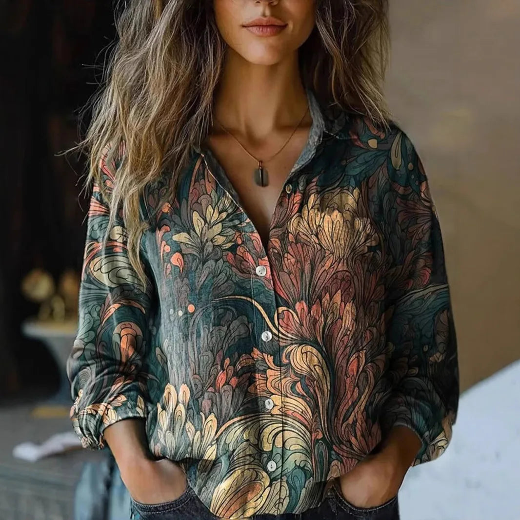 Vintage Floral Print Button-Down Shirt