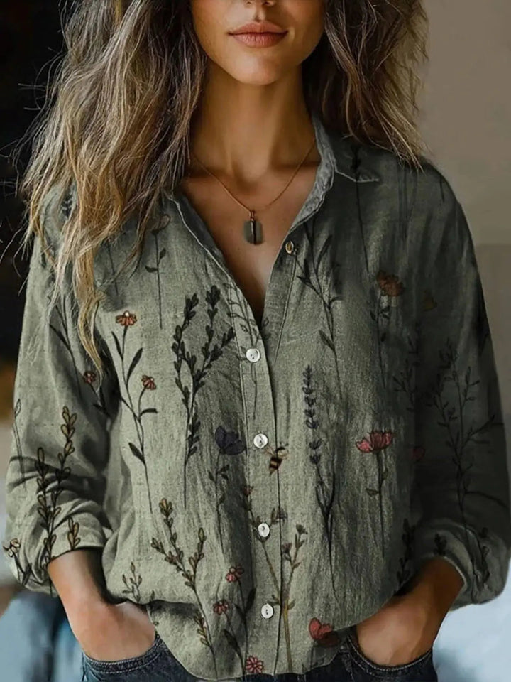 Vintage Floral Print Button-Down Shirt
