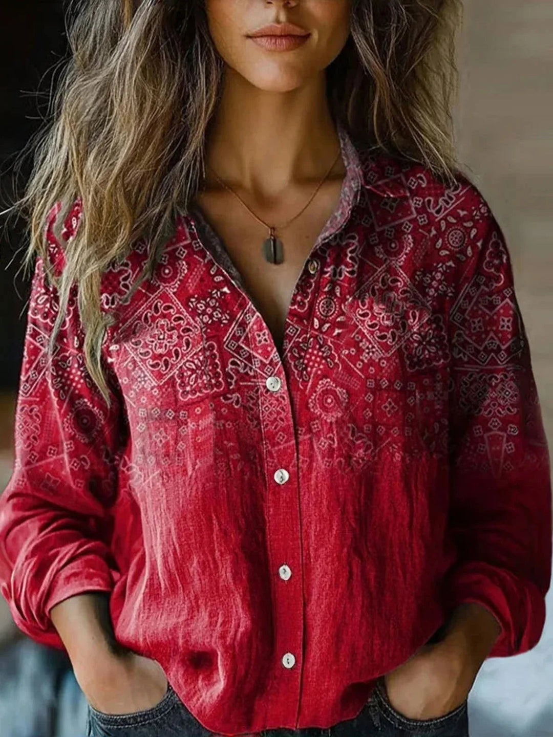 Vintage Floral Print Button-Down Shirt