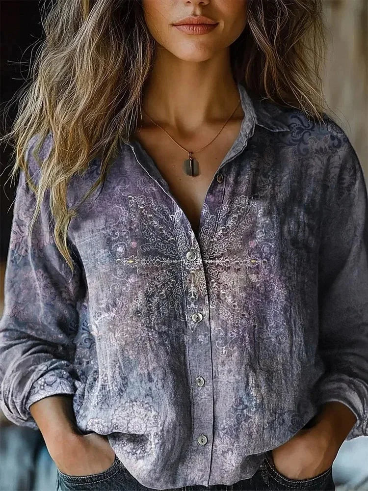 Vintage Floral Print Button-Down Shirt