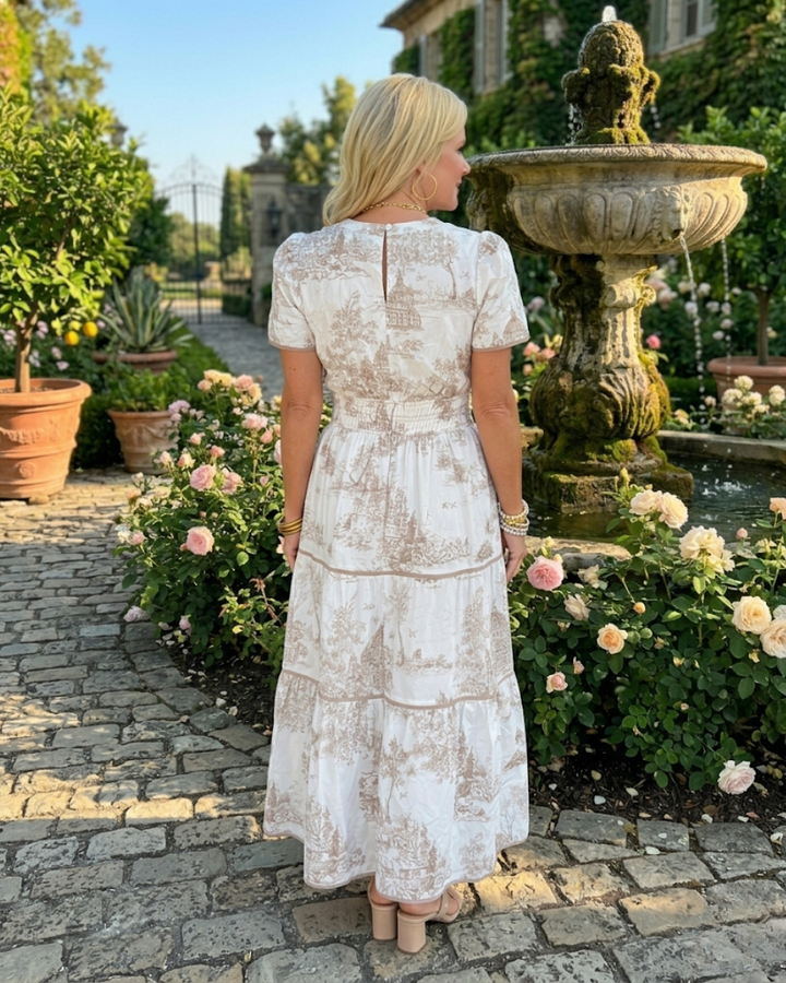 Vintage Print Midi Dress