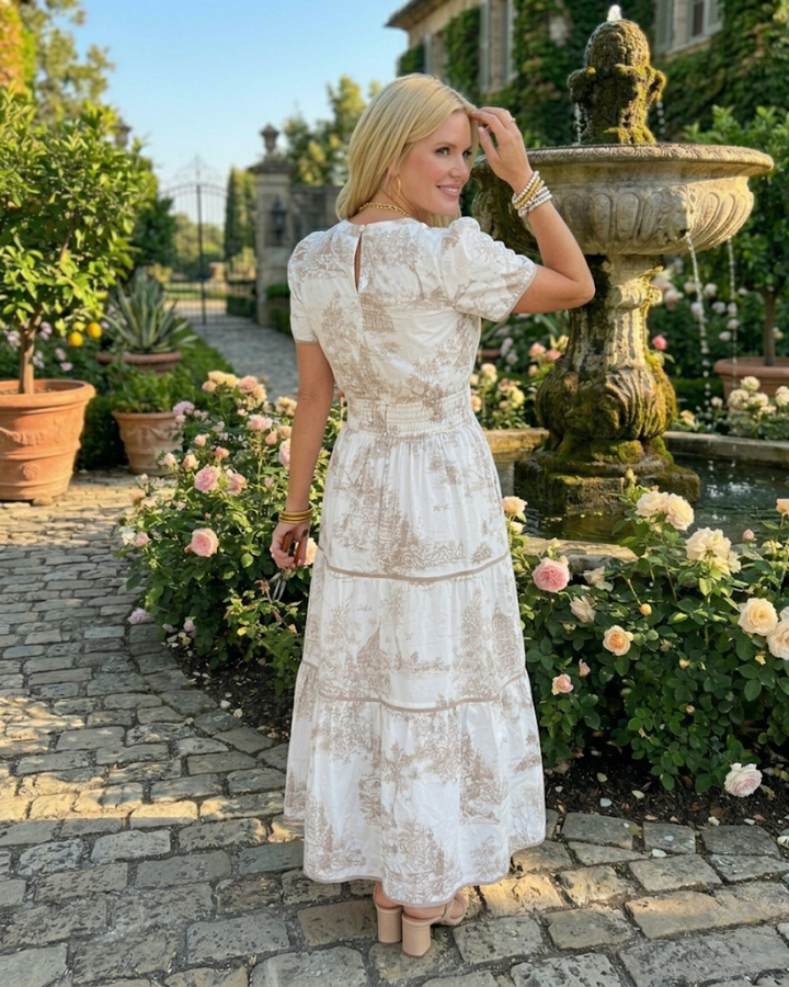 Vintage Print Midi Dress