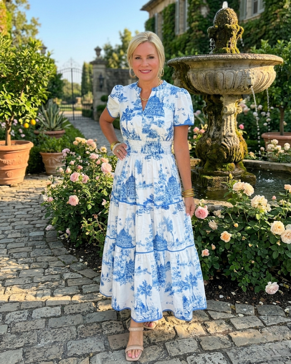 Vintage Print Midi Dress