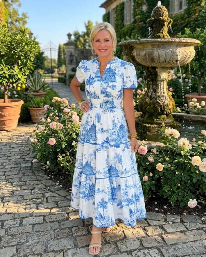 Vintage Print Midi Dress