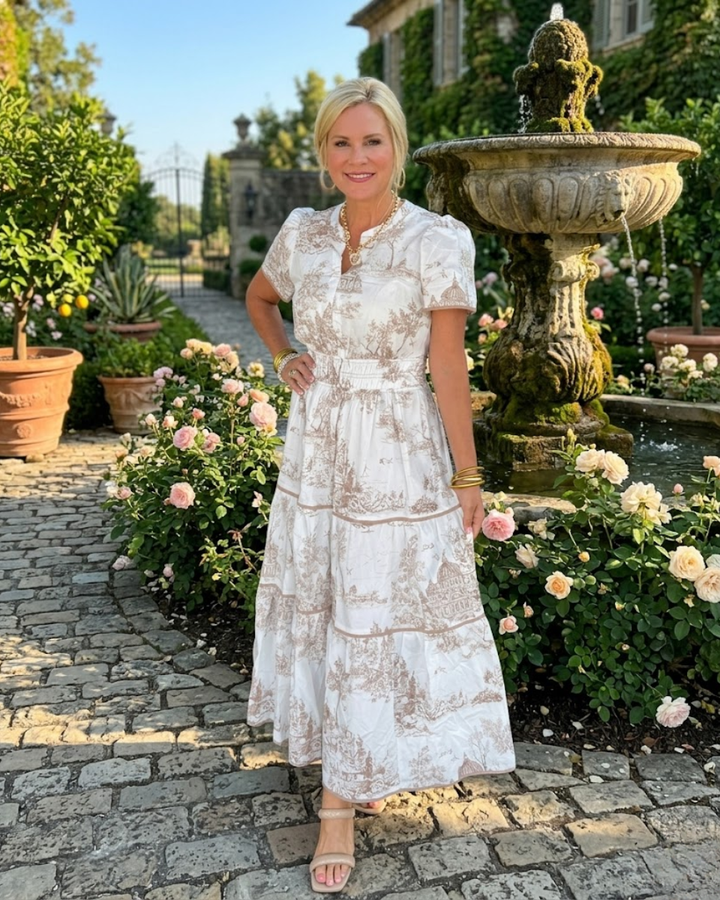 Vintage Print Midi Dress