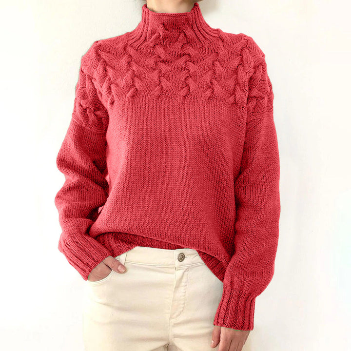 Women's watermelon red fine knit turtleneck sweater