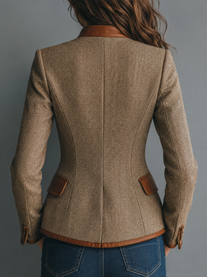 Women's Vintage Herringbone Tweed Button-Front Jacket