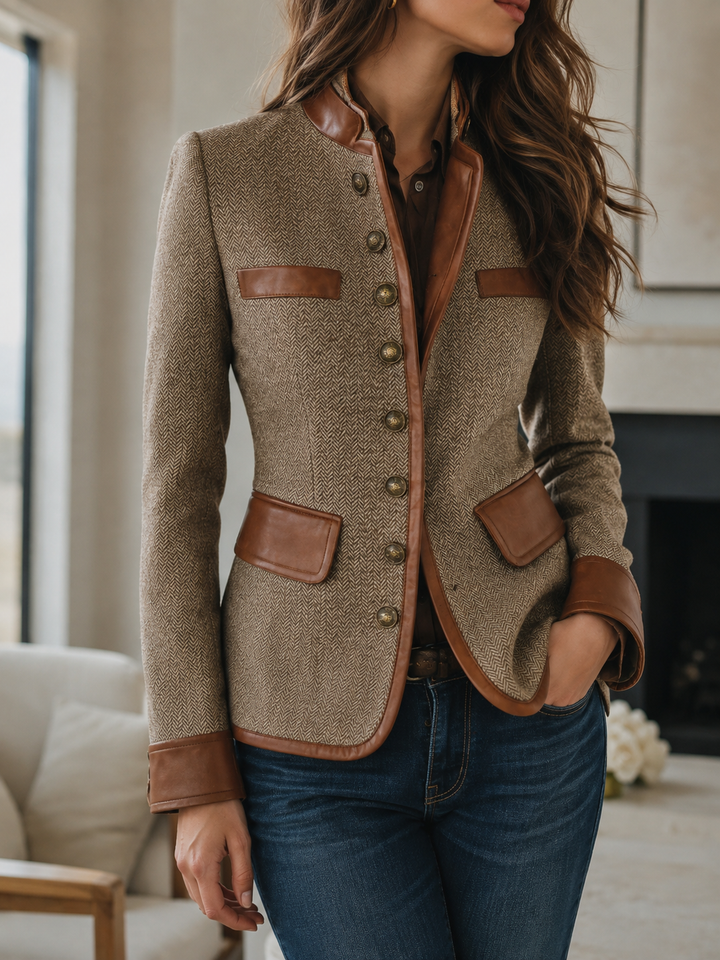 Women's Vintage Herringbone Tweed Button-Front Jacket