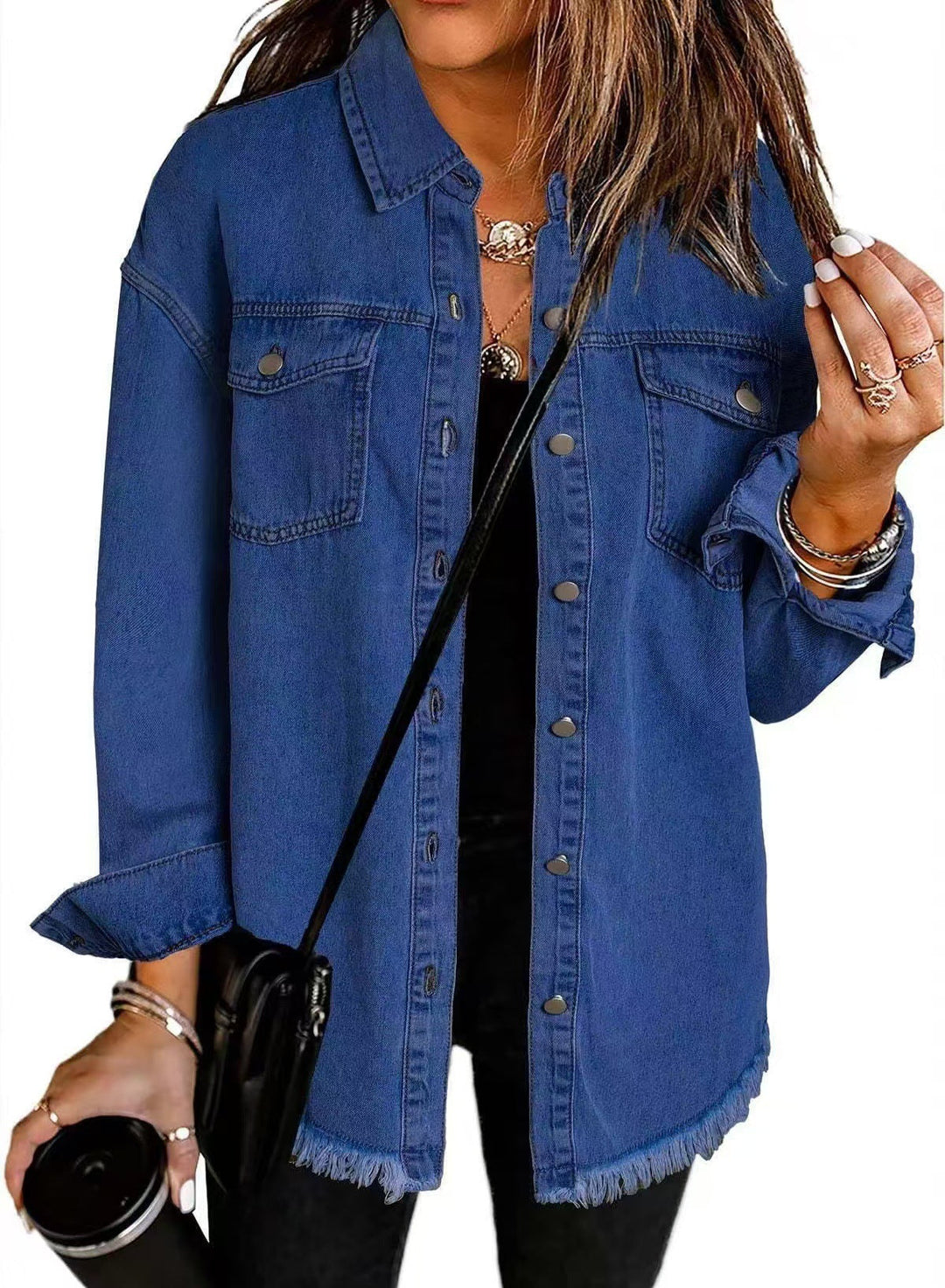 Longline frayed denim jacket - navy
