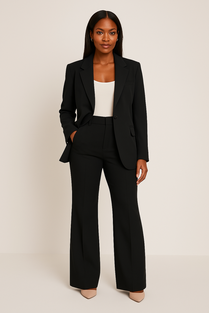 Tailored pant suit set in black