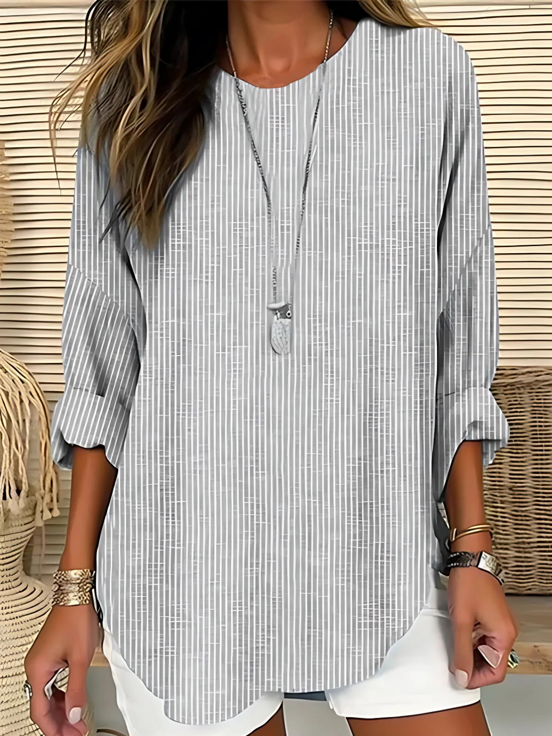 Trendy Striped Blouse - Grey
