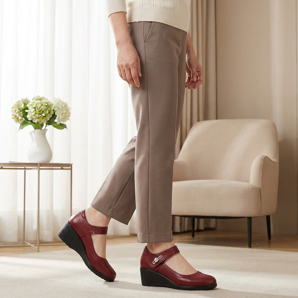 Women's adjustable strap mid heel pump in red
