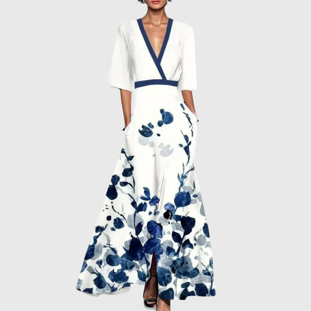 Elegant long-sleeve maxi dress in white