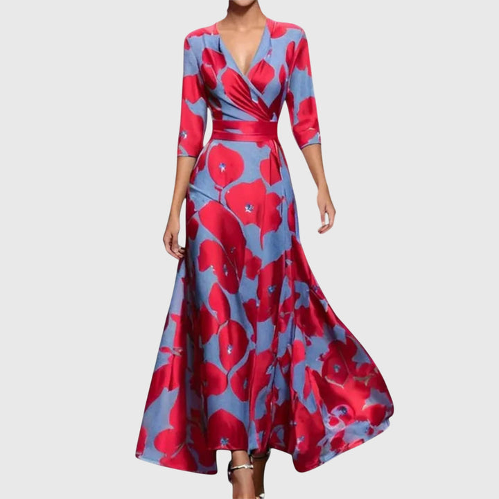 Elegant long-sleeve maxi dress in red