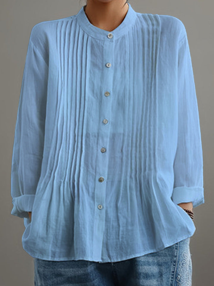 Cotton linen pleated shirt in light blue