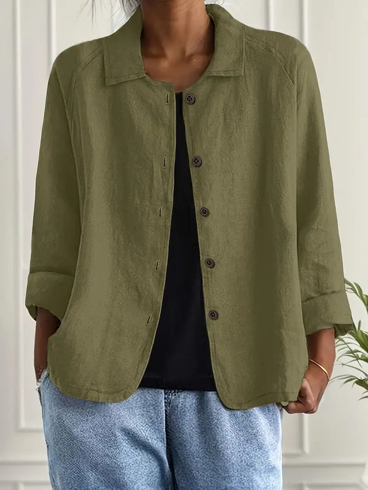 Cotton linen shirt cardigan in olive green