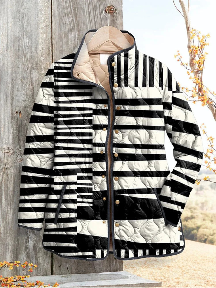 Women's abstract print quilted jacket in black and white