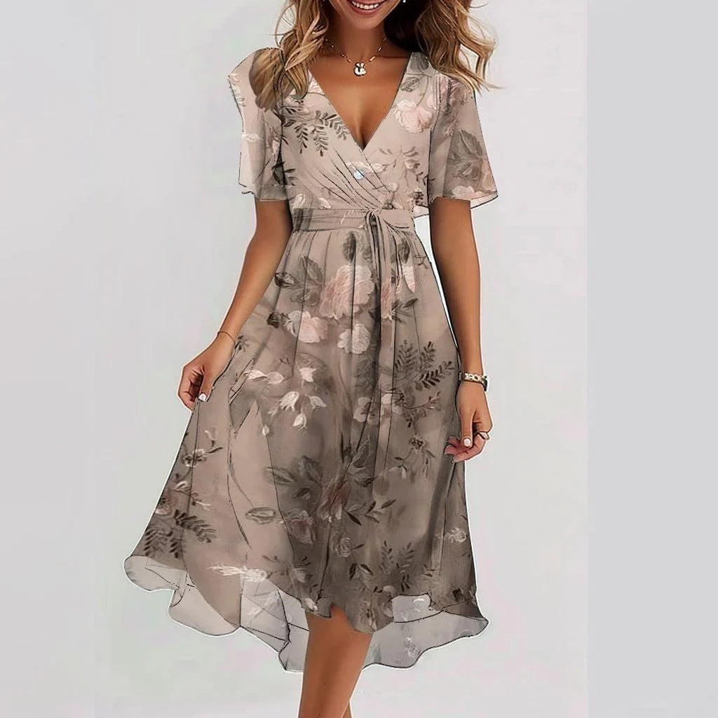 Elegant Summer Midi Dress - Beige