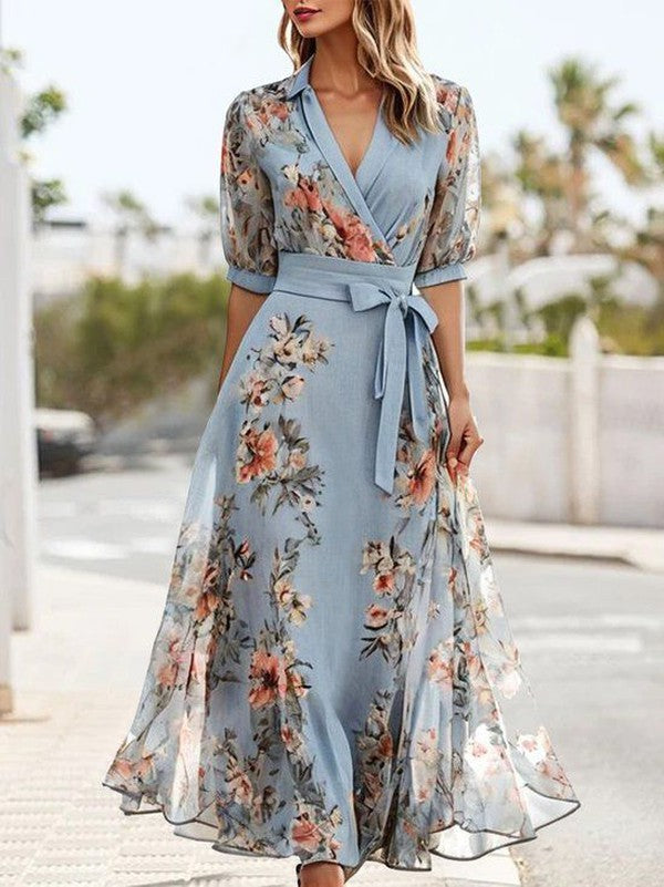 V-Neck Midi Dress - Multicolor