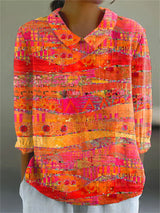 Women's Vintage Art Print Cotton Linen Shirt