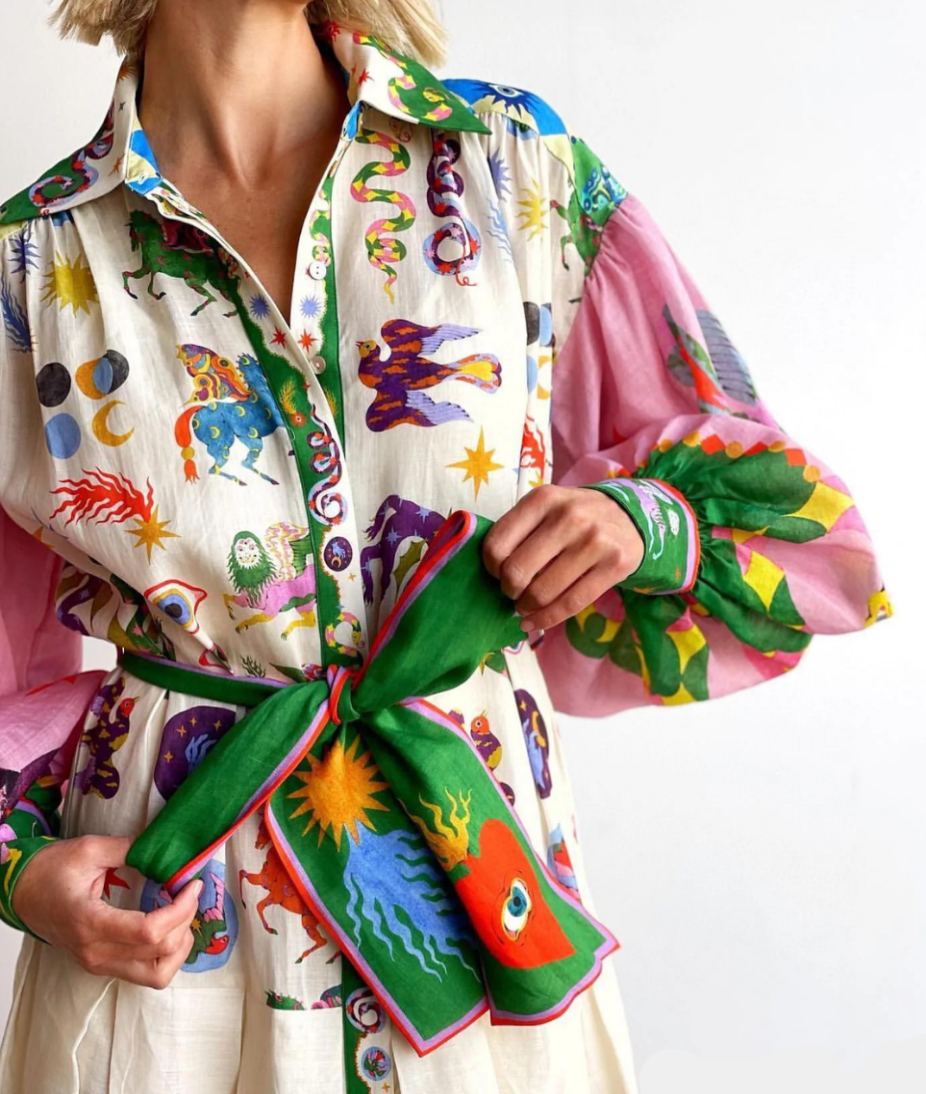 Folkloric floral shirt maxi dress detail