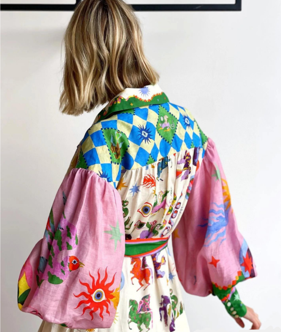 Folkloric floral shirt maxi dress back