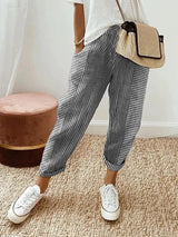 Women's Striped Elastic Waist Straight Leg Pants